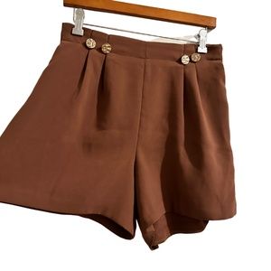 Brown High waisted Shorts Gold buttons Size 27 Waist